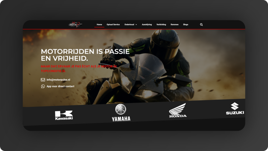 Screenshot van Motorpulse.nl met een gradient achtergrond
